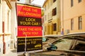 Warning sign for car drivers to protect their car and belongings against thieves. Copy-space on the right Royalty Free Stock Photo