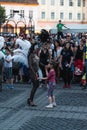 SIBIU, ROMANIA - 17 JUNE 2016: A girl is dancing with a member of Torrevieja Carnival Group dancers, during Sibiu International Th