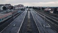 SIBIU, ROMANIA - 18 JUNE 2016: Sibiu train station at dusk