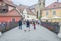 Sibiu, Romania: Liars Bridge near downtown with old colored houses