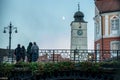 SIBIU, ROMANIA - 30 OCTOBER, 2017: The bridge of lies and the Council tower. in the historical center of Sibiu Royalty Free Stock Photo