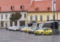 Showing race cars on the square on the Large Square in Sibiu city in Romania