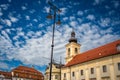 Sibiu, Romania - September 16 2022: Large Square (Piata Mare) with the City Hall and Brukenthal palace in