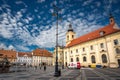 Sibiu, Romania - September 16 2022: Large Square (Piata Mare) with the City Hall and Brukenthal palace in Royalty Free Stock Photo