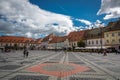 Sibiu, Romania - September 16 2022: Large Square (Piata Mare) with the City Hall and Brukenthal palace in Royalty Free Stock Photo