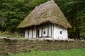 Sibiu, Romania - September 20, 2020. Old wooden rustic idyllic houses of Romanian folk culture. Old traditional Romanian house at Royalty Free Stock Photo