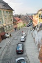 Sibiu, Romania Streets of the downtown city with restaurants Royalty Free Stock Photo