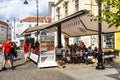 Sibiu, Romania - 2019. Young girls eating ice-cream at a local restaurant in downtown Sibiu