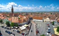 Sibiu skyline, Transylvania, Romania. Panoramic view of the Small Square (Piata Mica) with the old Catholic Cathedral and Royalty Free Stock Photo