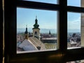 Sibiu viewed from a window of the Council Tower of Sibiu, Transylvania, Romania Royalty Free Stock Photo