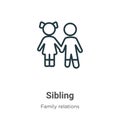 Sibling outline vector icon. Thin line black sibling icon, flat vector simple element illustration from editable family relations Royalty Free Stock Photo