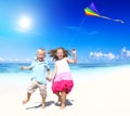 Sibling Playing Together Beach Kite Concept Royalty Free Stock Photo