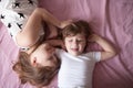 Sibling relationships, children's secrets, hug, close up, domest Royalty Free Stock Photo