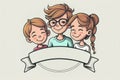 siblings in cartoon style. Smiling standing preschoolers boy and girl AI Generation