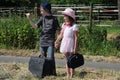 Siblings hitchhiking Royalty Free Stock Photo