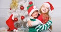 Siblings ready celebrate christmas or meet new year. Merry christmas. Family holiday tradition. Children cheerful Royalty Free Stock Photo