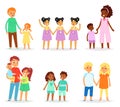 Siblings vector children characters sister brother together sisterly girls and brotherly boys twins in family Royalty Free Stock Photo