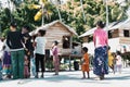 Sibuan, Malaysia - November 26, 2019: Bajau Laut people in their village in Sibuan island, aSemporna. They inhabit villages on the