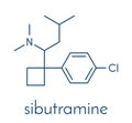 Sibutramine obesity drug molecule. Skeletal formula.