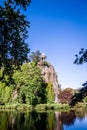 Sibyl temple and lake in Buttes-Chaumont Park, Paris Royalty Free Stock Photo