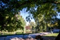 Sibyl temple and lake in Buttes-Chaumont Park, Paris Royalty Free Stock Photo