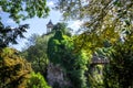 Sibyl temple and pond in Buttes-Chaumont Park, Paris Royalty Free Stock Photo