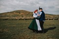 Sic Transilvania Romania 09.08.2018 Bride and groom in traditional suit on their wedding day Royalty Free Stock Photo