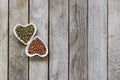 Sichuan red and green peppercorn close-up in heart-shape plate