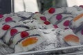 Sicilian cannoli with ricotta cream with candied cherry or orang