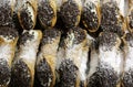 Sicilian cannoli with sweet custard chocolate chips and coconut