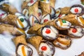 Sicilian Cannoli - traditional italian dessert with ricotta cheese and pistachios. Sicily, Italy Royalty Free Stock Photo