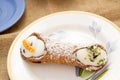Sicilian cannolo with filling of ricotta cream Royalty Free Stock Photo