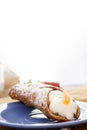 Sicilian cannolo with filling of ricotta cream Royalty Free Stock Photo