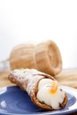 Sicilian cannolo with filling of ricotta cream Royalty Free Stock Photo