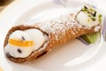 Sicilian cannolo with filling of ricotta cream Royalty Free Stock Photo