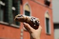 Sicilian cannolo pastry filled with chocolate Royalty Free Stock Photo