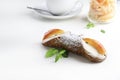 Sicilian Cannolo with ricotta cheese filling. Royalty Free Stock Photo