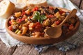 Sicilian Caponata with eggplants close-up on a plate. Horizontal Royalty Free Stock Photo