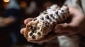 Sicilian dessert, Italy, Sweet homemade cannoli stuffed with ricotta and pistachio