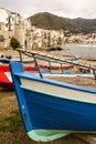 Sicilian fishing boat on the beach in Cefalu, Sicily Royalty Free Stock Photo