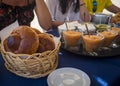 Sicilian granita, slush, with traditional pastry in basket