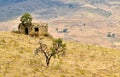 Sicilian landscape with old house, pasture with thistles, Sicily, Italy, Europe Royalty Free Stock Photo