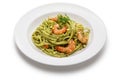 Sicilian pasta with pistachio pesto and shrimp Royalty Free Stock Photo