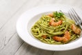 Sicilian pasta with pistachio pesto and shrimp Royalty Free Stock Photo