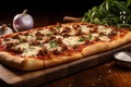 Sicilian pizza: Thick, fluffy crust, robust tomato sauce, melted Mozzarella, savory Italian sausage, and caramelized onions.