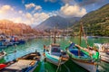 Sicilian port with fishing boats of Castellammare del Golfo village of Sicily, Trapani, Italy. Castellammare del Golfo town Gulf Royalty Free Stock Photo