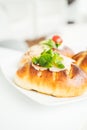 Sicilian rotisserie calzone with seeds. Traditional street food in Palermo, Sicily, Italy