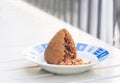 Sicilian snack, fried ball of rice arancino on a plate, tipical street food of Sicily