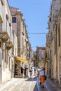 Sicilian souvenirs. Ancient, typical narrow and cobblestone street in Erice, Sicily, Italy