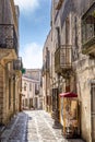 Sicilian souvenirs. Ancient, typical narrow and cobblestone street in Erice, Sicily, Italy